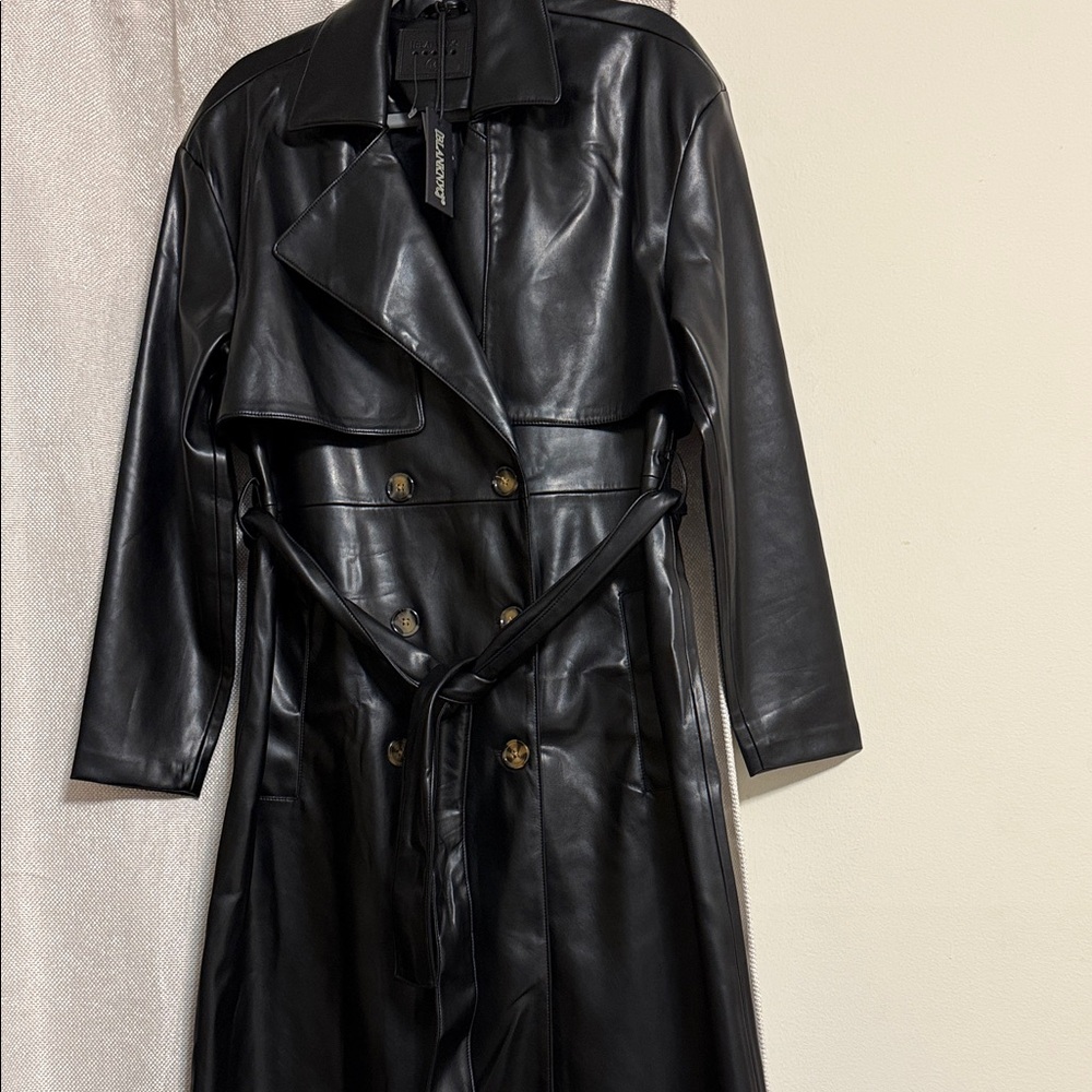 Blank NYC Black Faux Leather Trench Coat